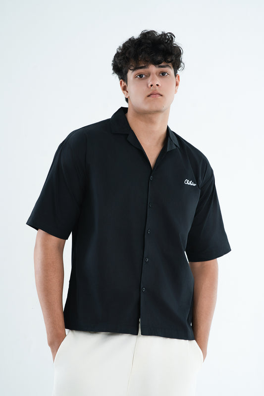 Chihiro Fathoms Embroidered Shirt – Midnight Black