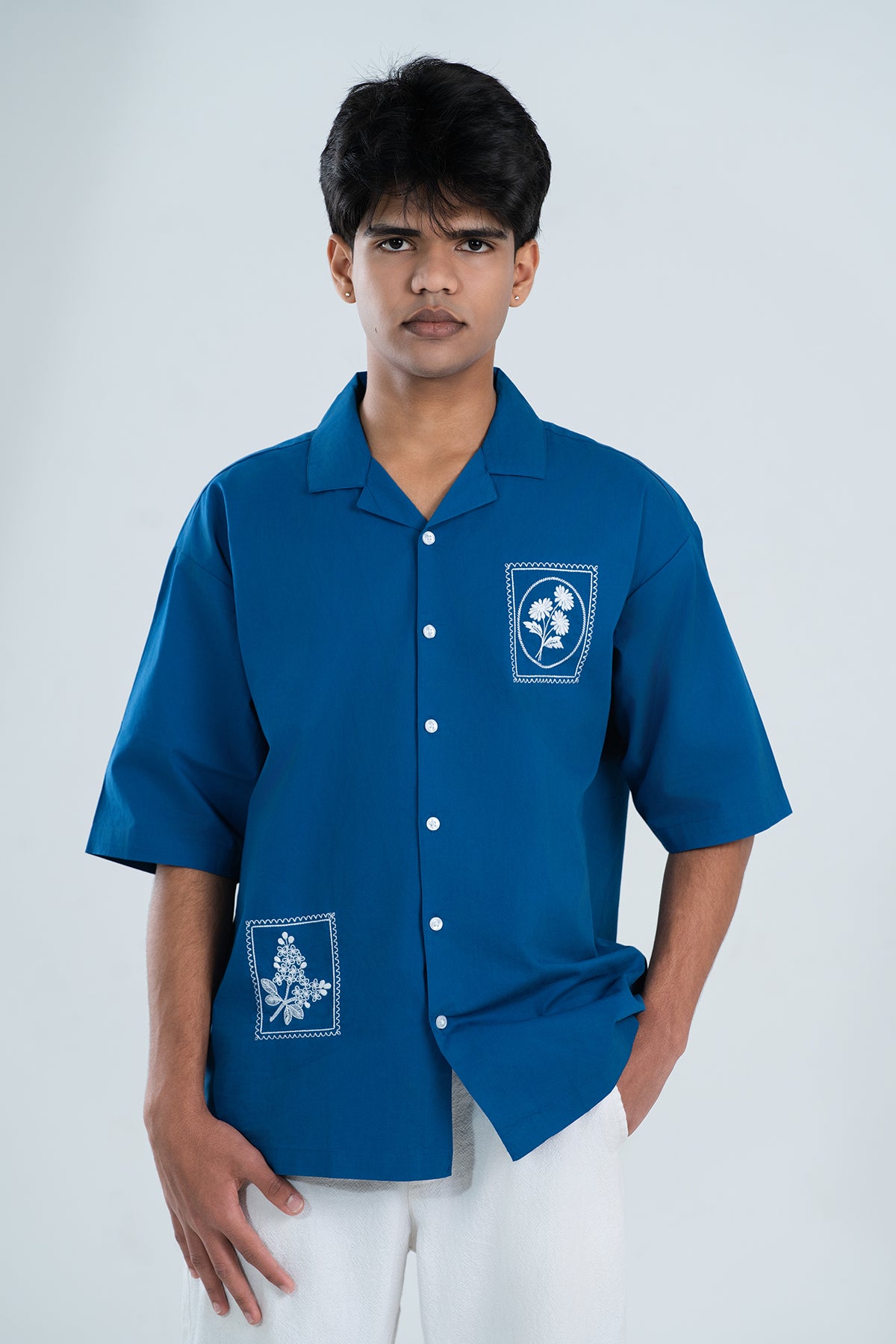 Chihiro Hana Twill Embroidered Shirt – Indigo Blue