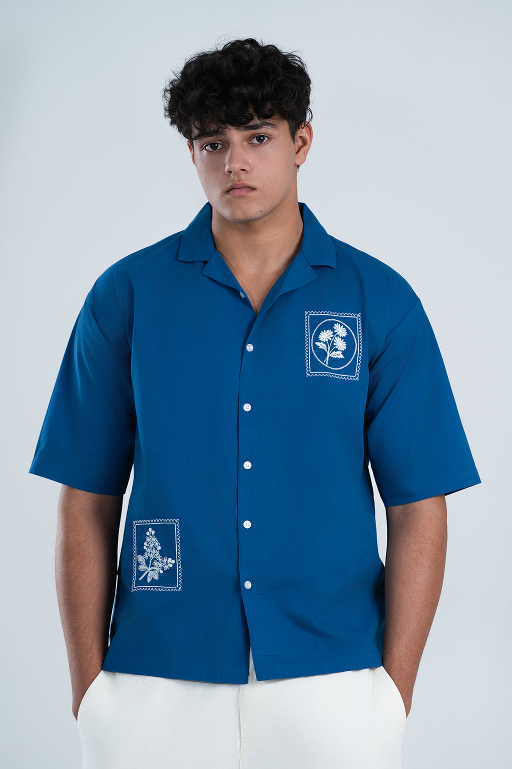 Chihiro Hana Twill Embroidered Shirt – Indigo Blue