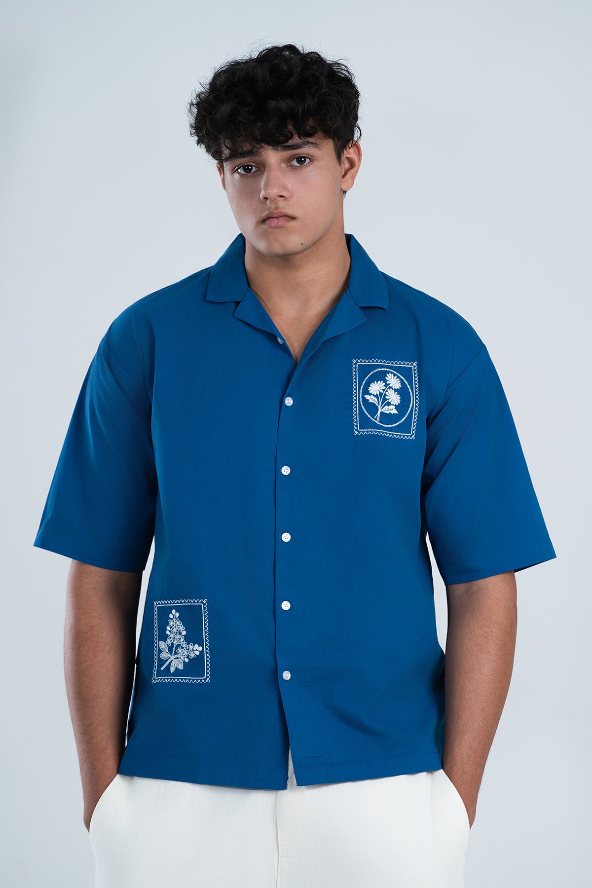 Chihiro Hana Twill Embroidered Shirt – Indigo Blue