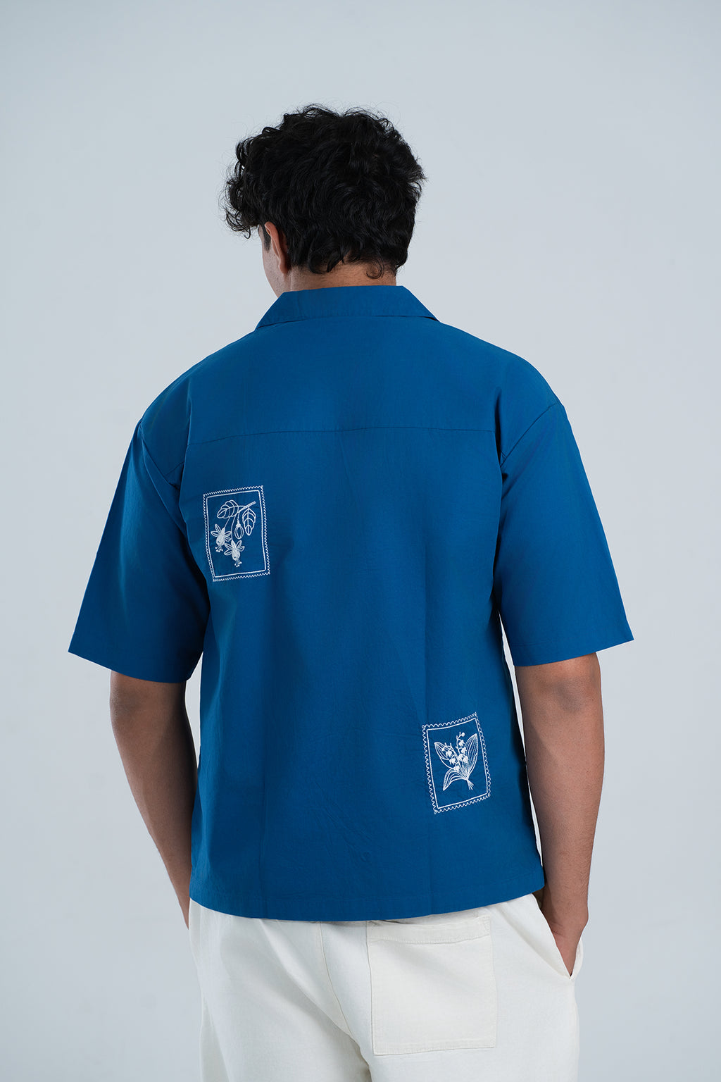 Chihiro Hana Twill Embroidered Shirt – Indigo Blue