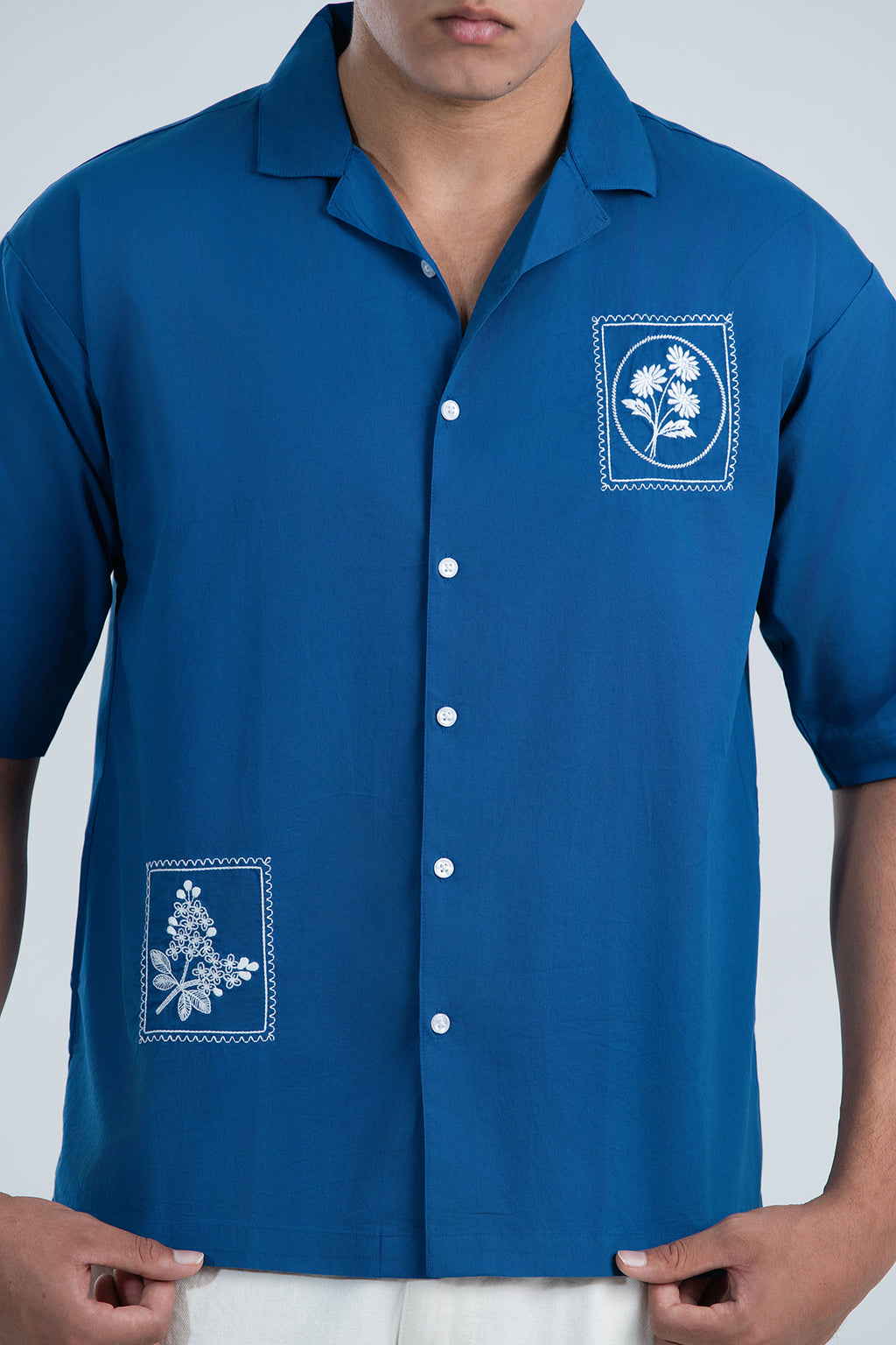 Chihiro Hana Twill Embroidered Shirt – Indigo Blue