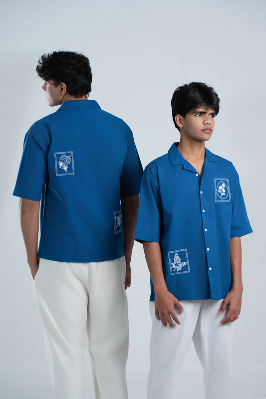 Chihiro Hana Twill Embroidered Shirt – Indigo Blue