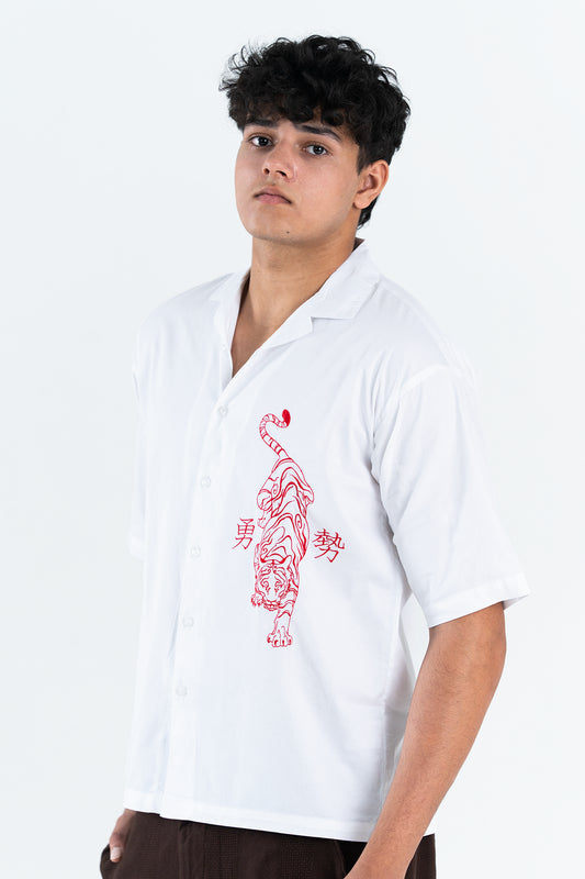 Chihiro Tora Embroidered Shirt – Ivory White