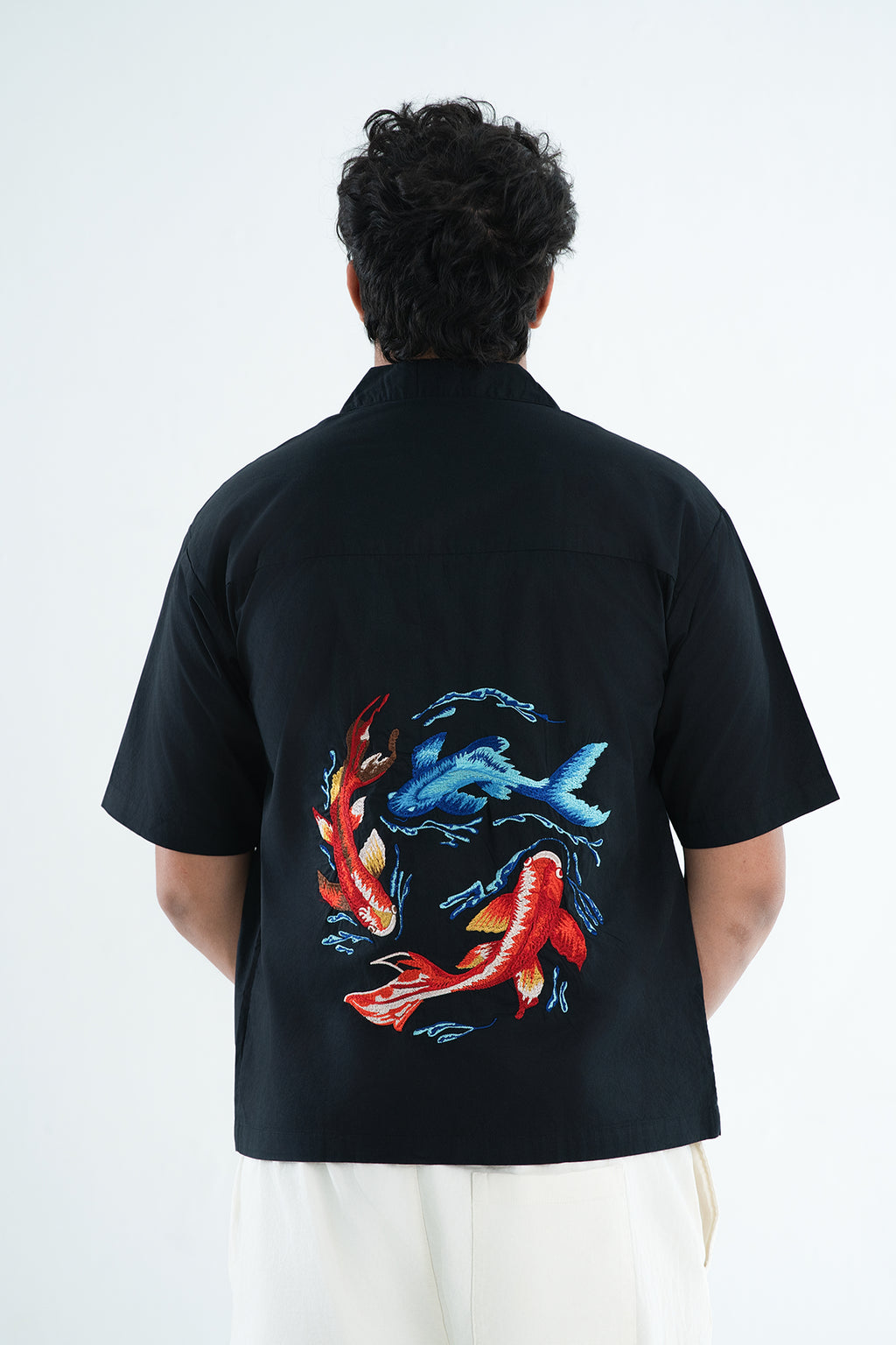 Chihiro Koi Embroidered Shirt – Midnight Black