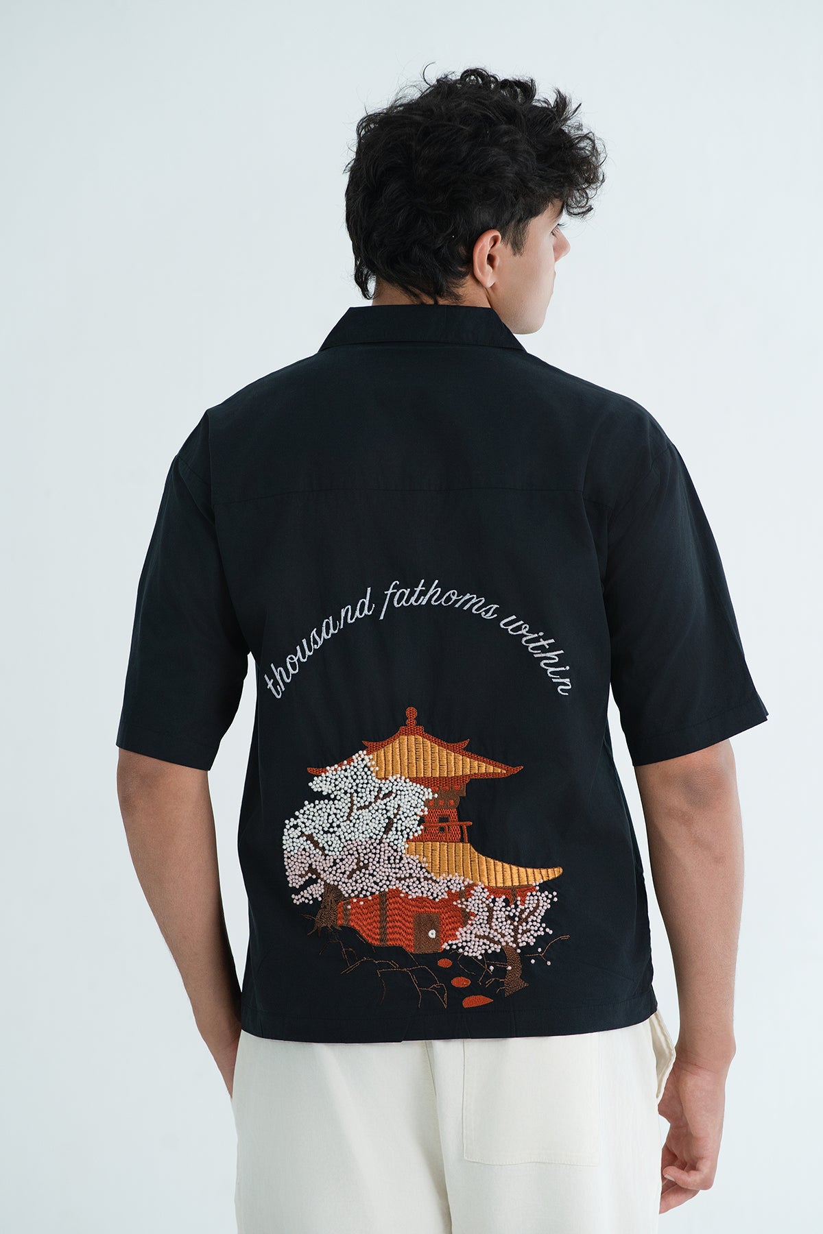 Chihiro Fathoms Embroidered Shirt – Midnight Black