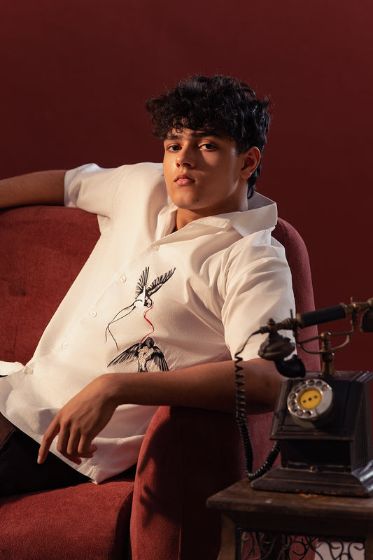 Chihiro Thread Theory Embroidered Shirt – Pearl White